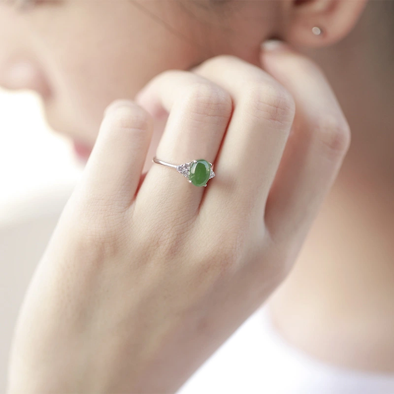 Vintage Inlaid Jade Opening 925 Silver Ring