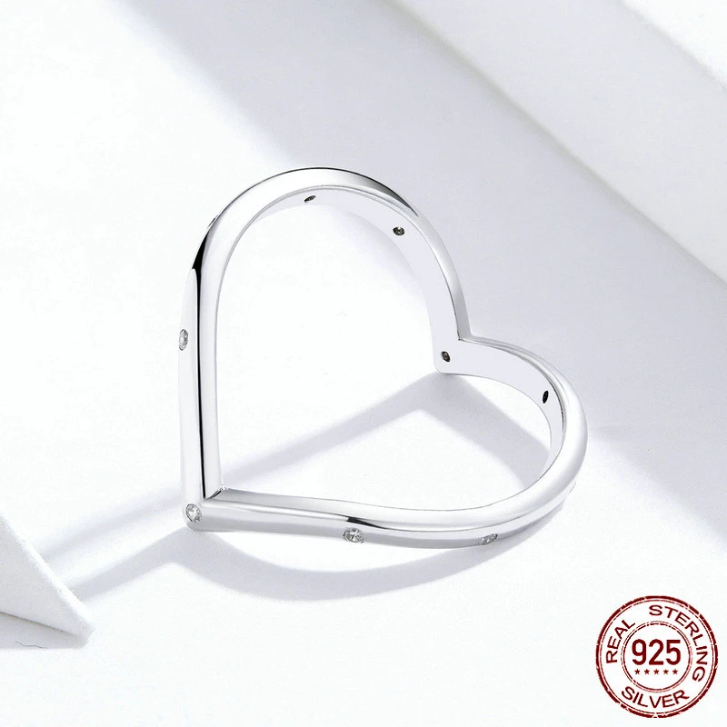 Sterling Silver Ring Love Heart Platinum Plated Ring