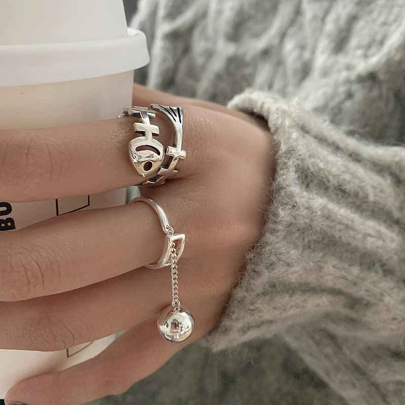 S925 Silver Ball Pendant Ring Fashion Net Red Index Finger Ring