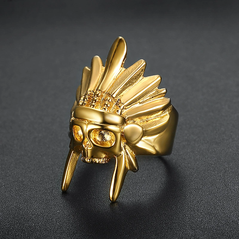 Gold Black Skull Head Titanium Steel Men's Ring