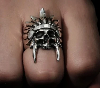 Gold Black Skull Head Titanium Steel Men's Ring