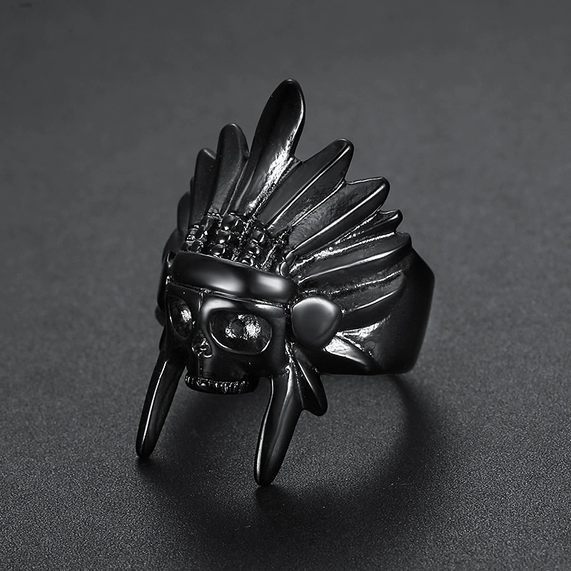 Gold Black Skull Head Titanium Steel Men's Ring