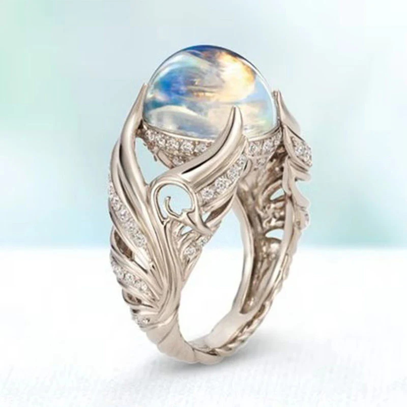 Open Blank Swan Colorful  Moonstone Ring