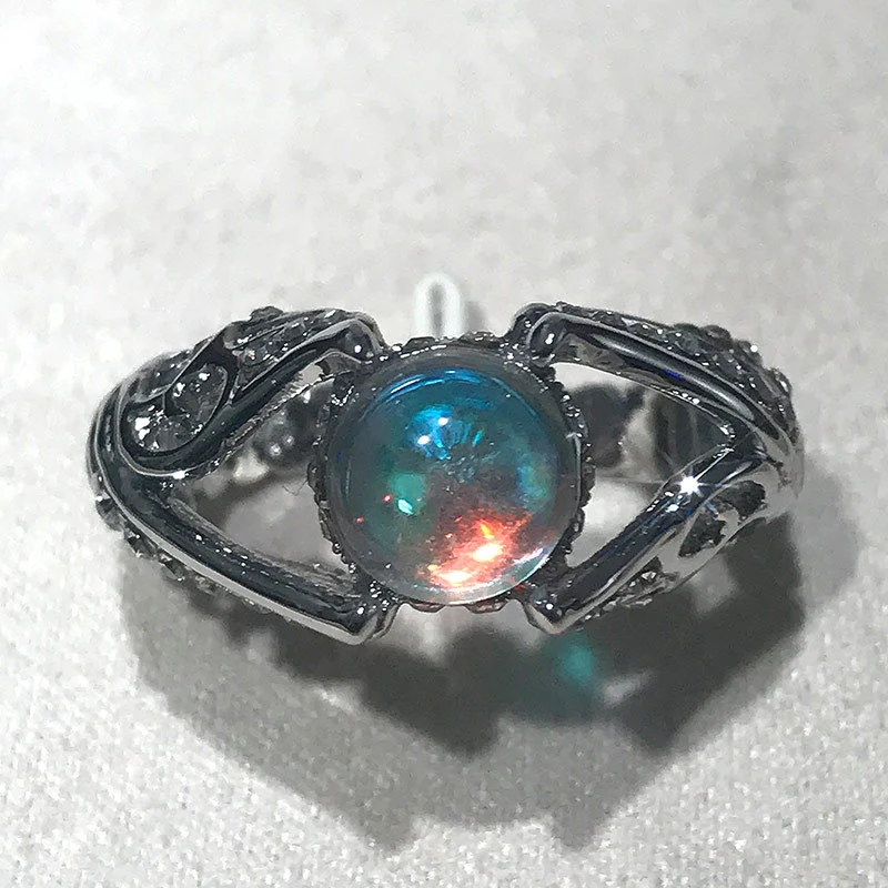 Open Blank Swan Colorful  Moonstone Ring