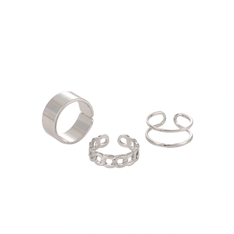 Fashion Plain Ring Three-piece Plain Silver Set