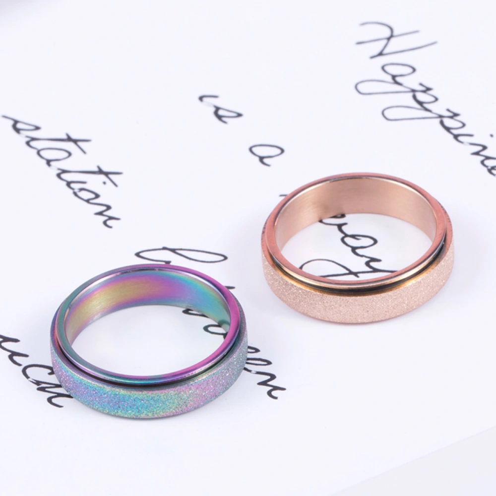 Colorful Dazzling Rose Gold Titanium Steel Frosted Rotating Ring