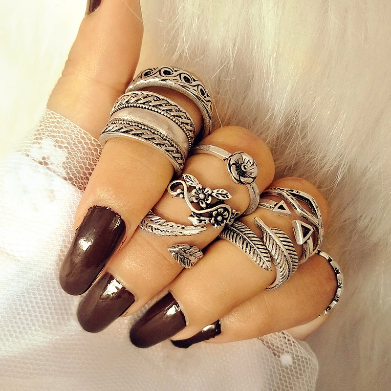 Boho Triangle Midi Finger Rings Jewelry Set Vintage Punk Carved