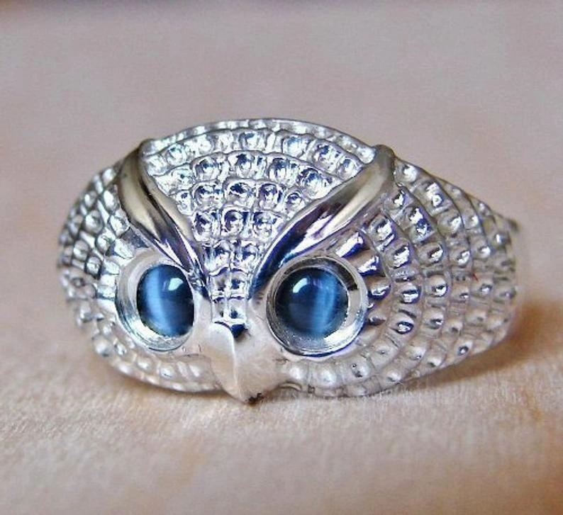 Alloy Blue Opal Cat Eagle Head Ring