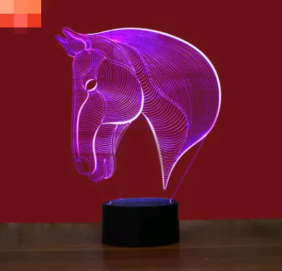 Horse head colorful 3D night light USB interface creative visual light touch art light