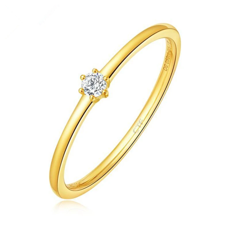 Very Thin Single Diamond Ring With 925 Sterling Silver Plated 14K Gold Ring For Ladies Tail Ring