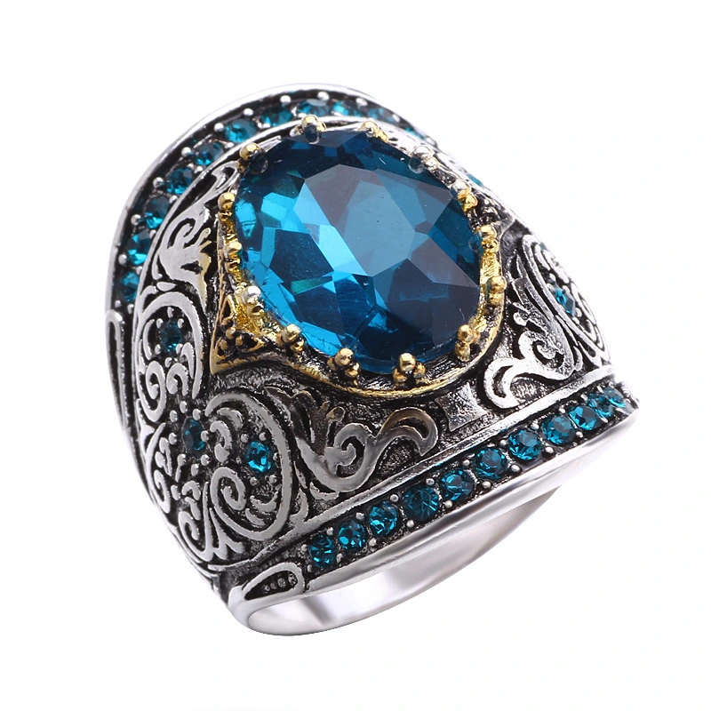 Oval Blue Gemstone Ring With Wide Face Ring