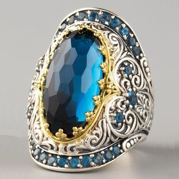 Oval Blue Gemstone Ring With Wide Face Ring