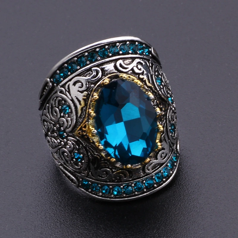 Oval Blue Gemstone Ring With Wide Face Ring