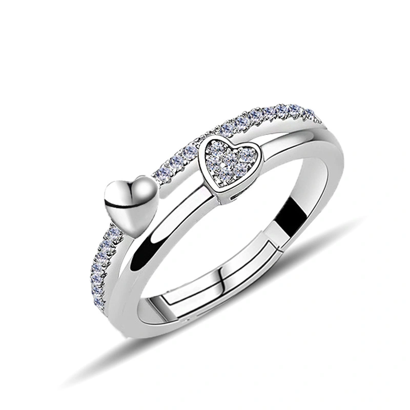 Simple Retro Couple 925 Sterling Silver Heart-to-heart Ring