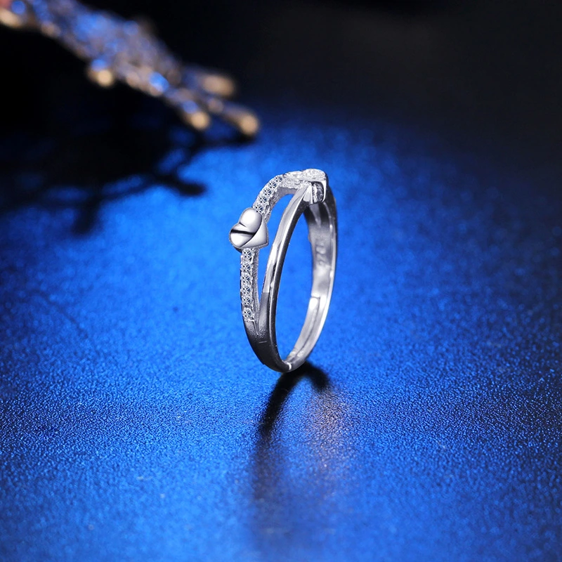 Simple Retro Couple 925 Sterling Silver Heart-to-heart Ring