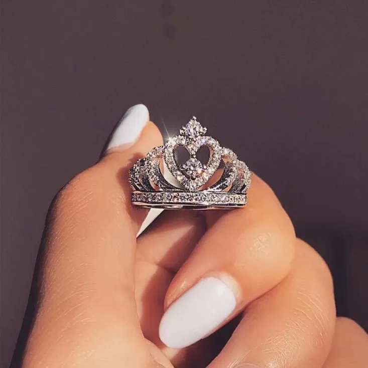 Fashion silver ring, creative jewelry, crown zircon ring female