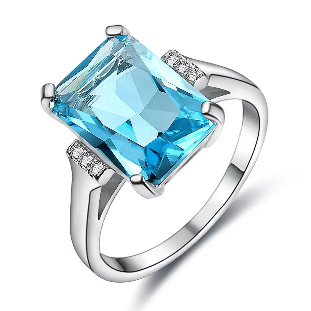 American and European fashion luxury Tuo pamari sea blue zircon ring