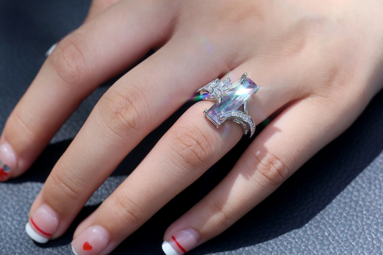 Seven color topaz diamond ring