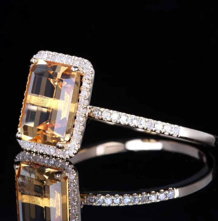 Fashion Champagne Diamond Diamond Engagement Ring Micro-set inlaid yellow gemstone ring