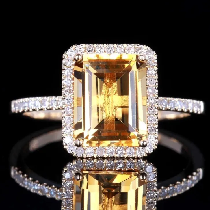 Fashion Champagne Diamond Diamond Engagement Ring Micro-set inlaid yellow gemstone ring