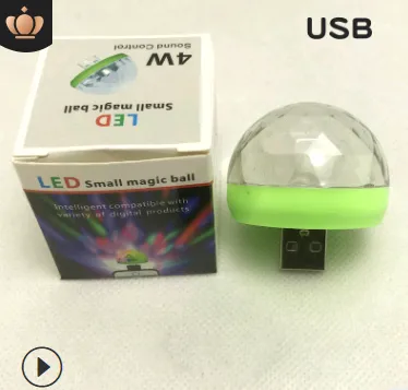 Mini stage lights voice control small magic ball lights RGB mobile phone usb Android iPhone rotating stage lights LED lights