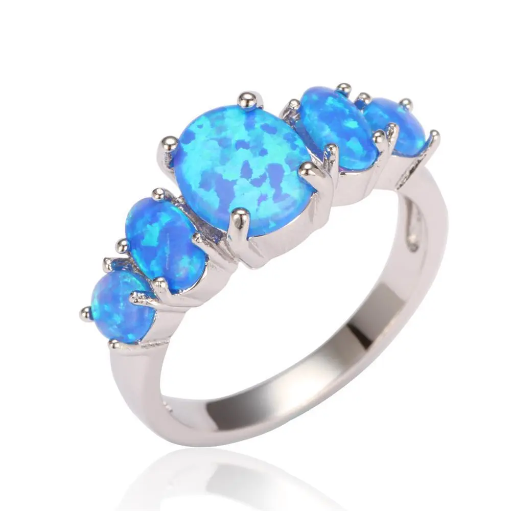 European and American new opal silver ring