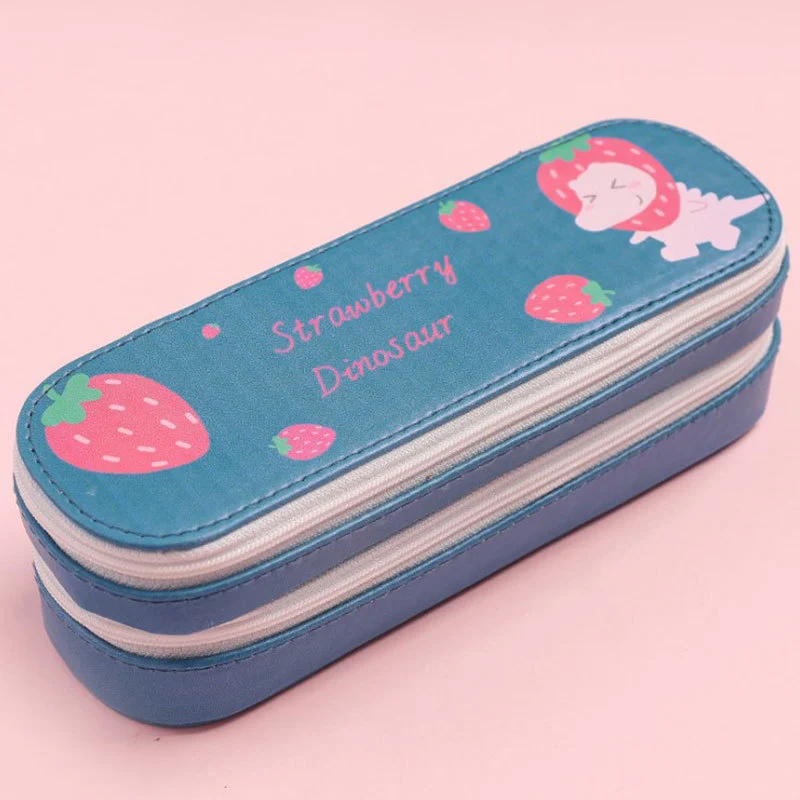 Lovely large-capacity leather double-layer pencil case