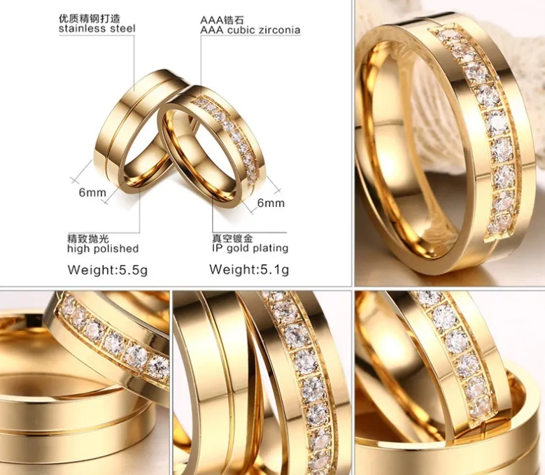 Simple titanium steel couple ring ring Electroplated gold ring diamond jewelry