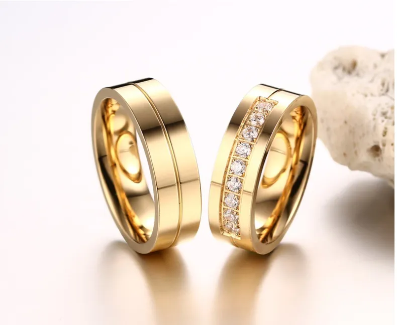 Simple titanium steel couple ring ring Electroplated gold ring diamond jewelry