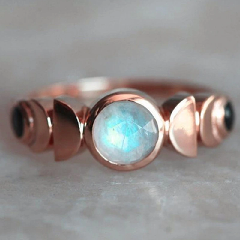 Moon Round Rose Gold Moonstone Ring