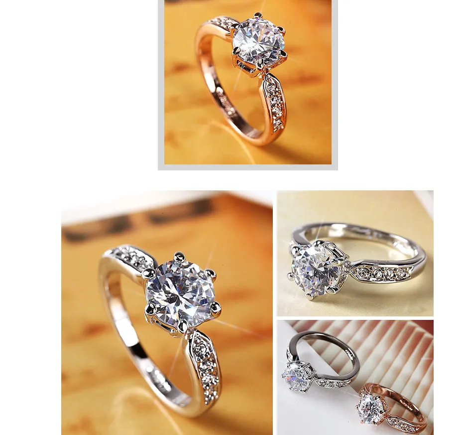 Temperament luxury simulation diamond ring wedding opening copper plated silver ring female Korean version of zircon single drill live ring