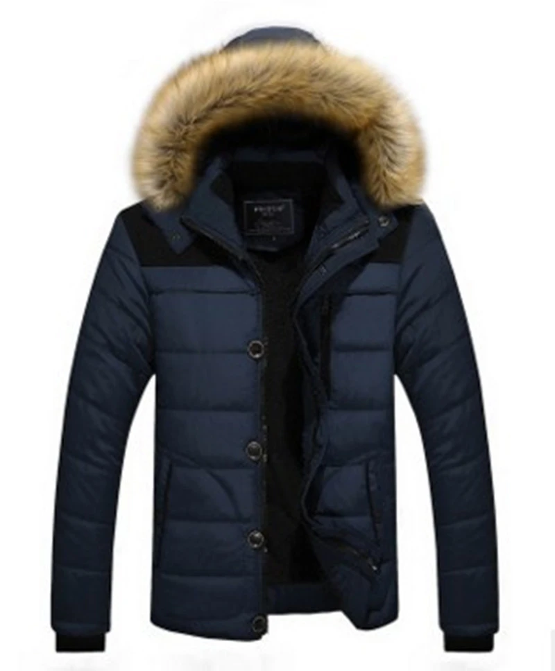 Men's Fur Hooded Coat Winter Thick Fleece Jacket Cotton Clothing