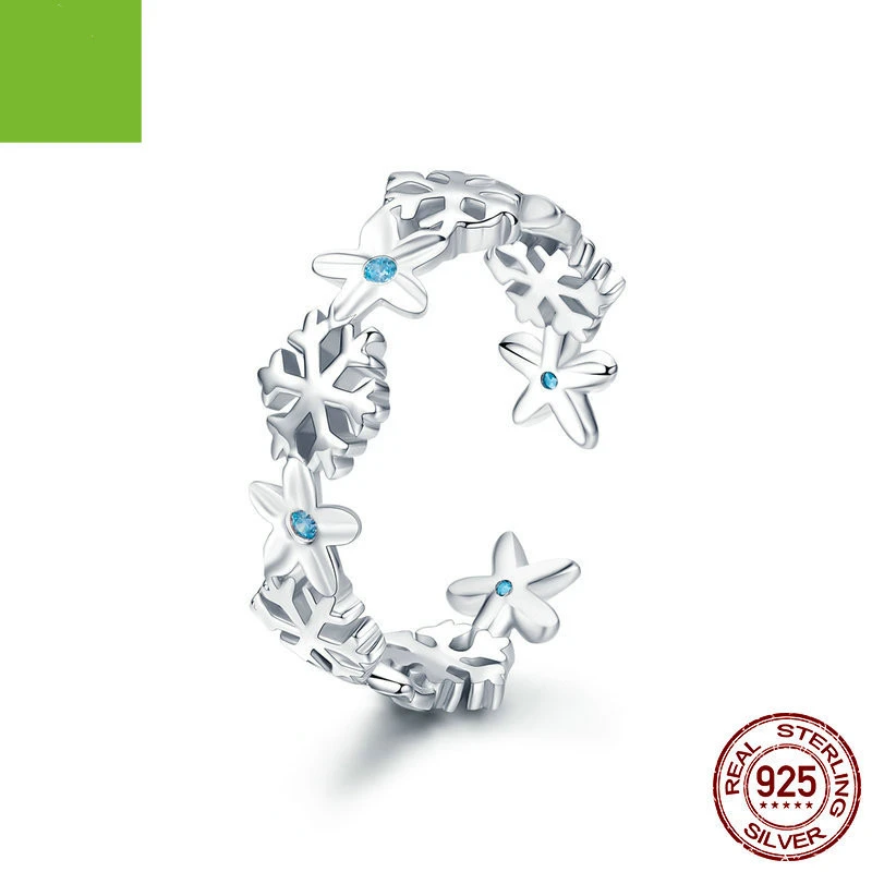 s925 silver snowflake ring women fashion platinum plated