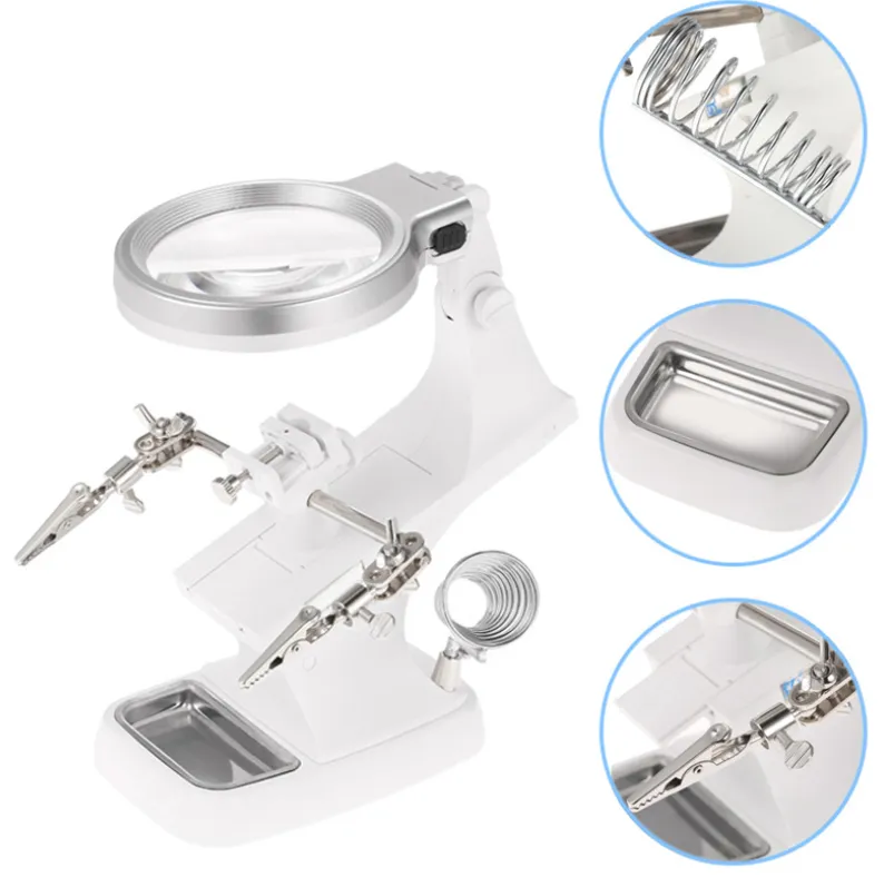 Multi-function auxiliary clip Desktop magnifying glass with LDE lamp Electric iron repair carving MG16126-A wholesale