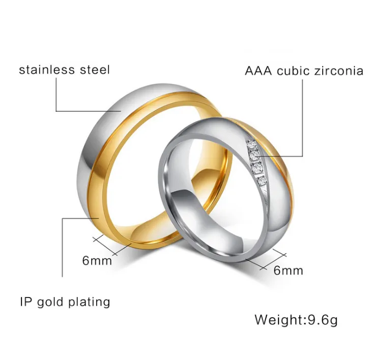 Romantic Wedding Rings For Lover Gold-Color Stainless Steel Couple Rings For Engagement Party Jewelry Wedding Bands