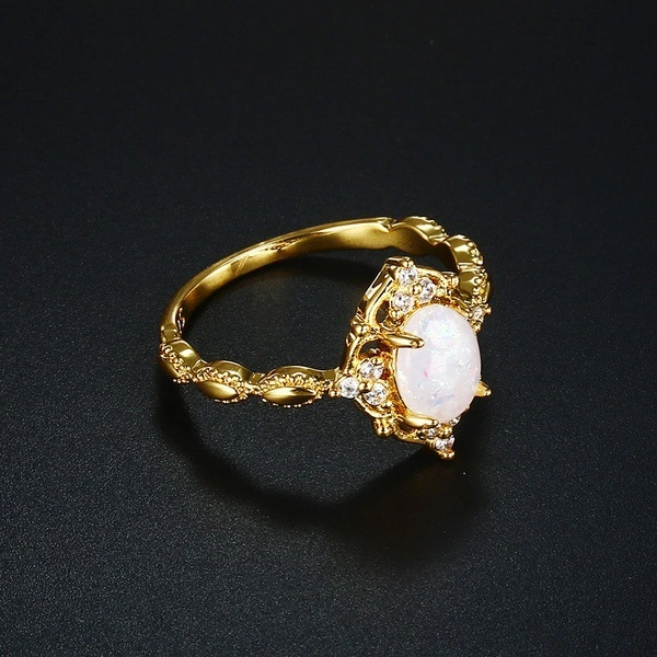 Plated 18k yellow gold opal opal ring European and American cross-border exclusive silver female jewelry