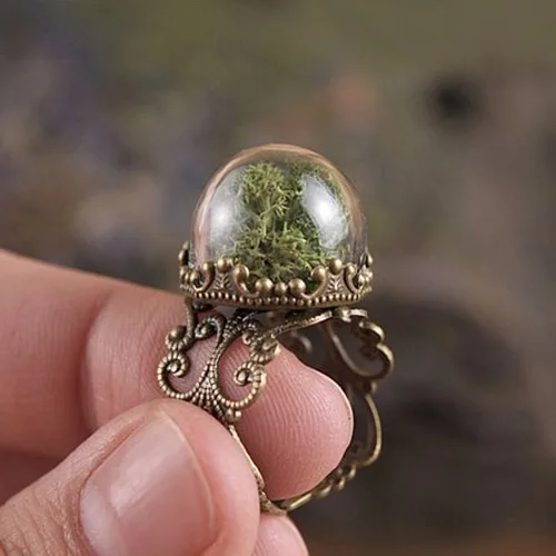 Transparent bubble moss glass ball ring