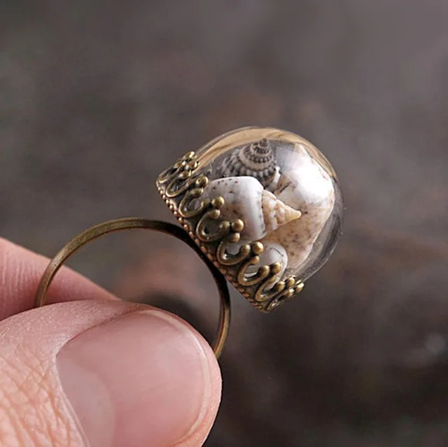 Transparent bubble moss glass ball ring