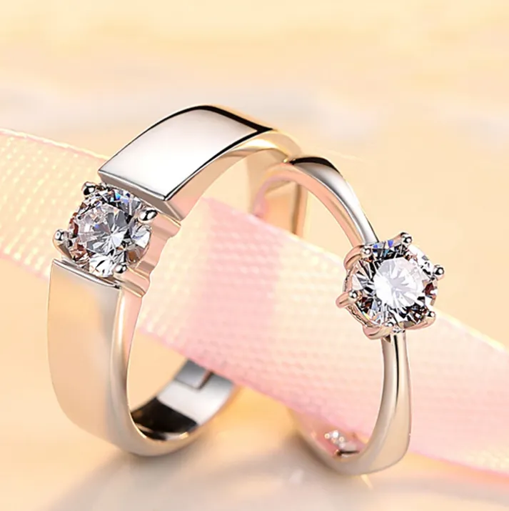 Fashion Crystal CZ Stone Wedding Engagement Rings for Couples Stainless Steel Adjustable Ring for women men