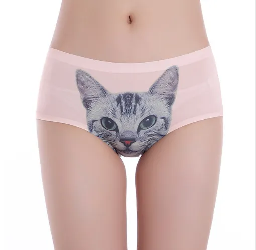 British 3D cat seamless underwear cotton cloth anti-light temptation sexy underwear female cat head printing triangle