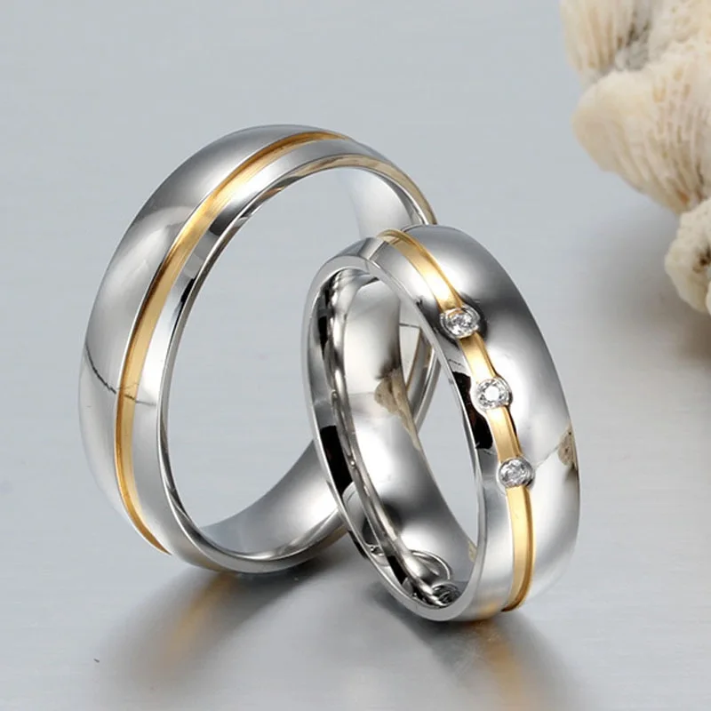 Meaeguet Silber Farbe Romantische Lover Hochzeit Ringe AAA CZ Paar Edelstahl Fingerringe