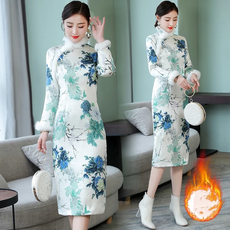 Thickened warm vintage MIDI dresses