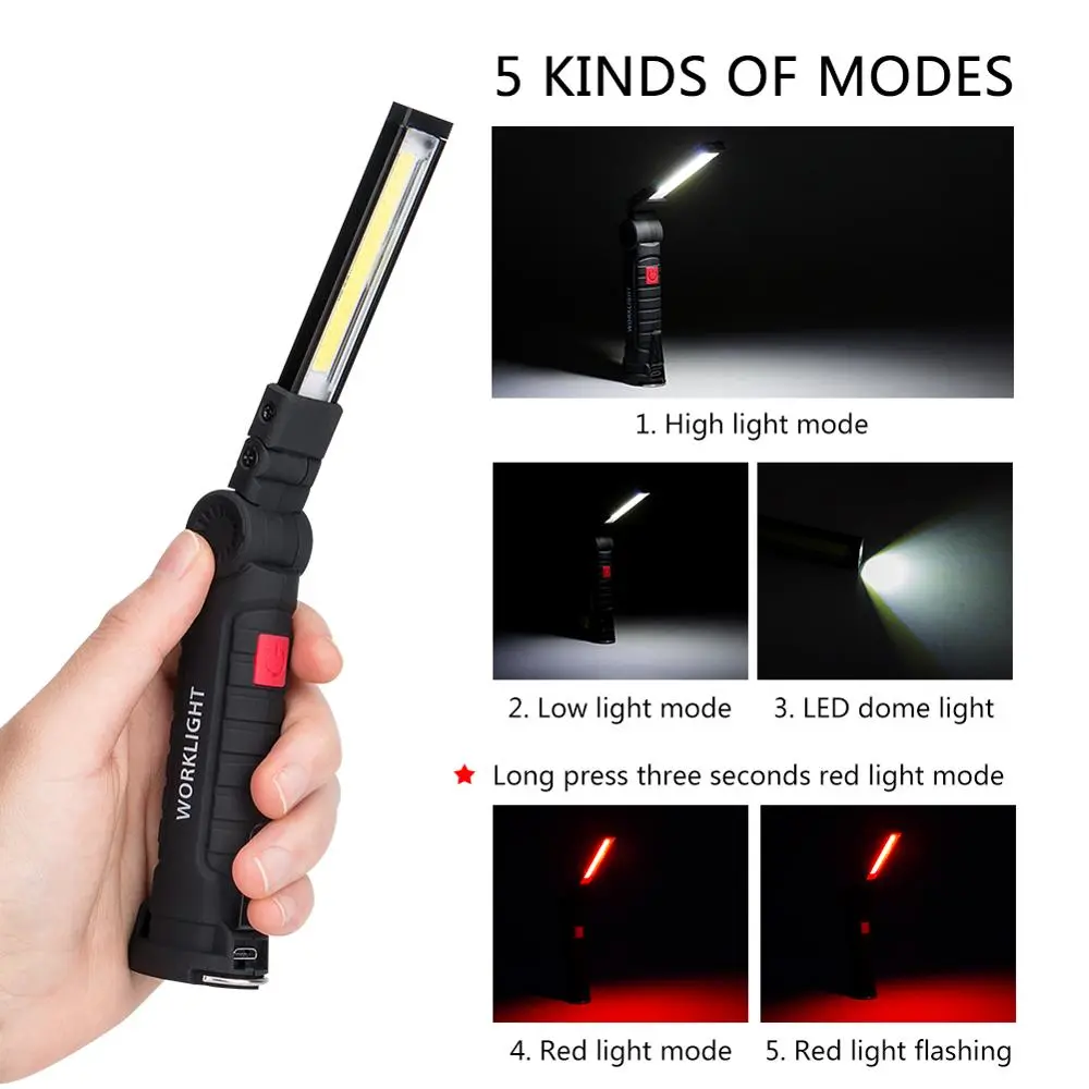 COB LED Tactical Flashlight USB Rechargeable Torch Waterproof Work Light Magnetic Lanterna Hanging Lamp For Night Lighting