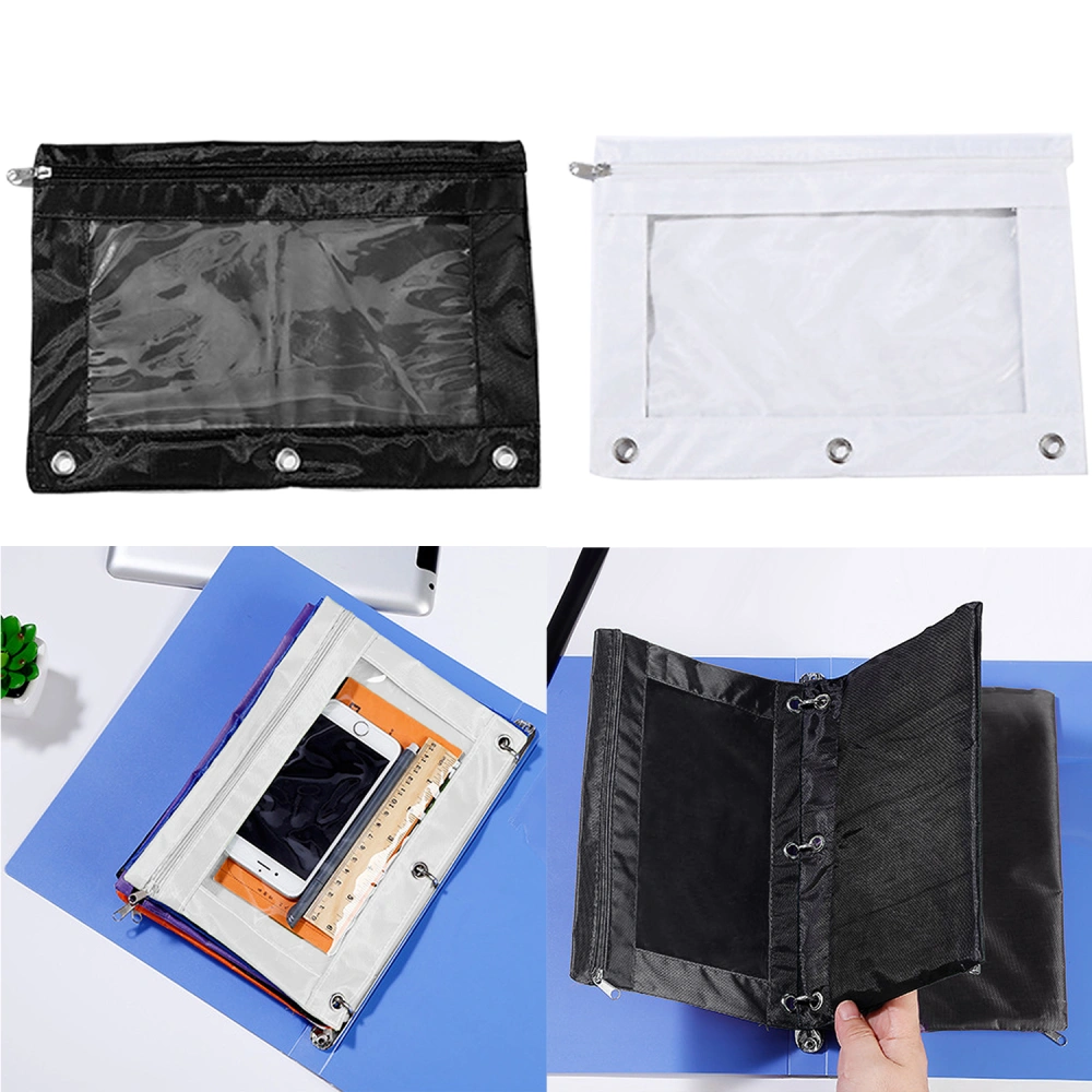 Three-hole large-capacity pencil bag Oxford cloth small hole pen bag Creative transparent zipper pencil bag custom pencil case