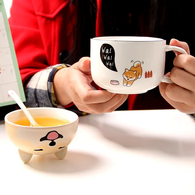 With Cover Cute Dog Cat Claw Coffee Tea Mug Cherry Double-Layer Ceramic Juice Cup Transparent  Milk Mug Water Cup