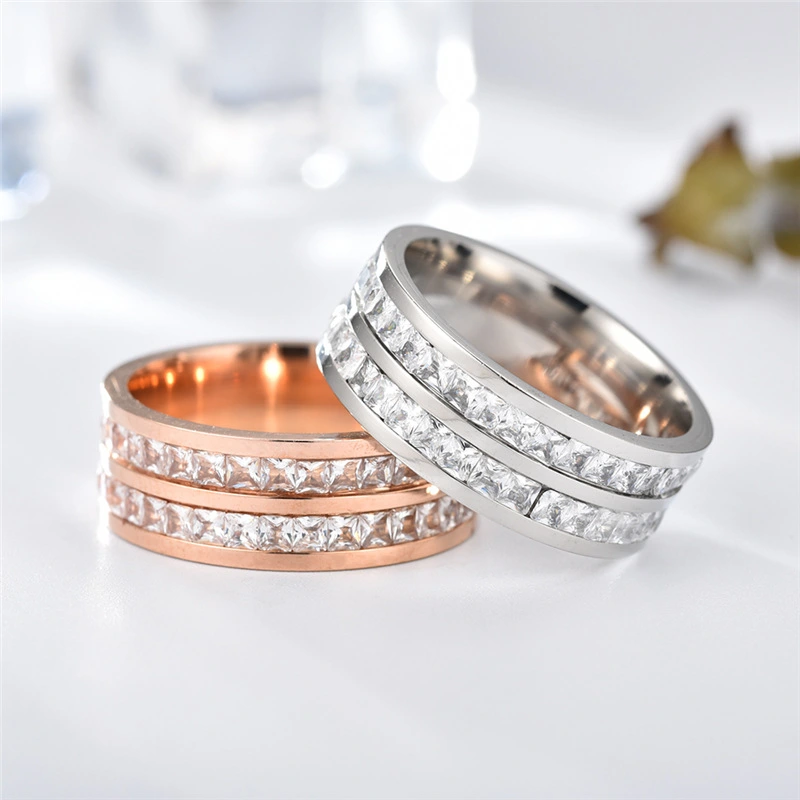 Double Row Diamond Stainless Steel Accessories Ring