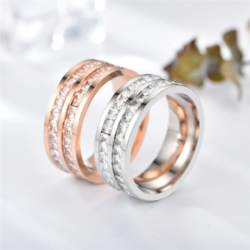 Double Row Diamond Stainless Steel Accessories Ring