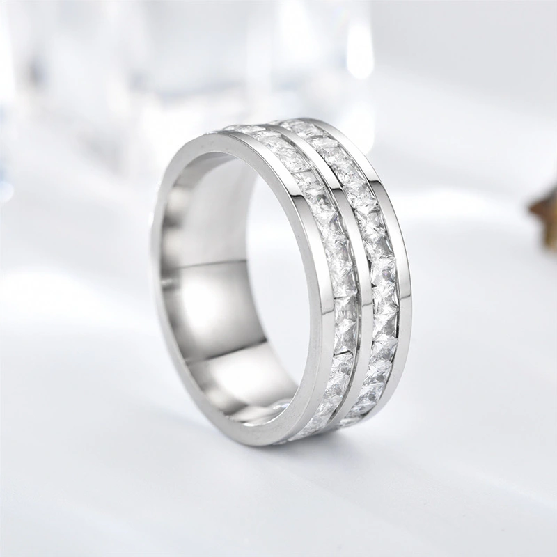 Double Row Diamond Stainless Steel Accessories Ring