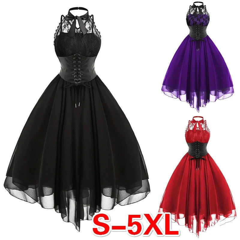 Contrasting Color Personality Chiffon Solid Color Retro Dress