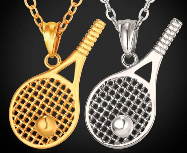 Stainless steel jewelry tennis racket necklace pendant